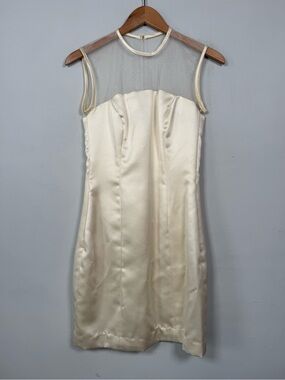 Vintage Vivian Diamond Dessy Creations Ivory Satin Illusion Mini Dress